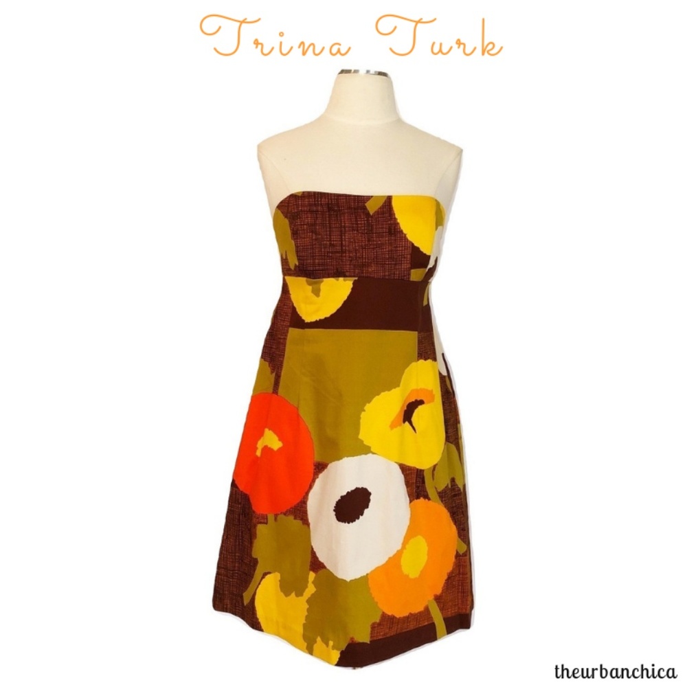 TRINA TURK Strapless Bright Poppy Flowered Dress